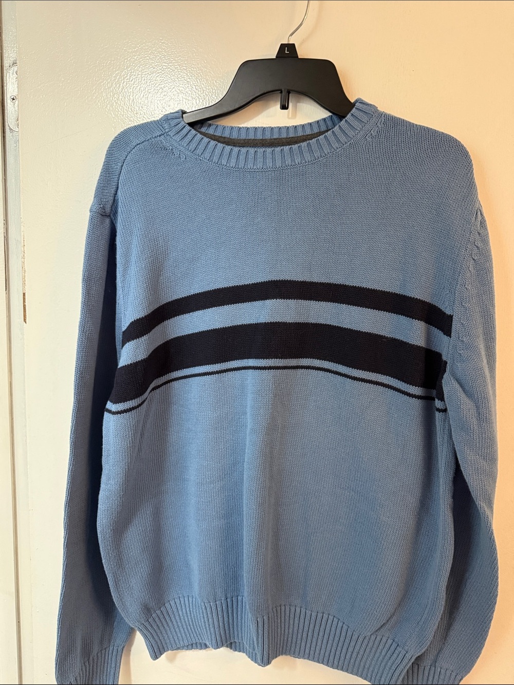 St. John's Bay Light Blue Crewneck Sweater with Black Stripes